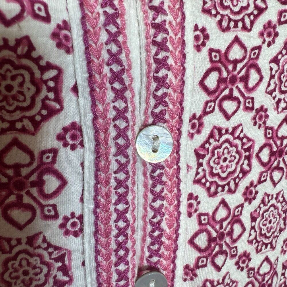 J. Jill Moroccan Tile Button Front V-neck Tunic Top Size L Pink White Sleeveless - Picture 3 of 8